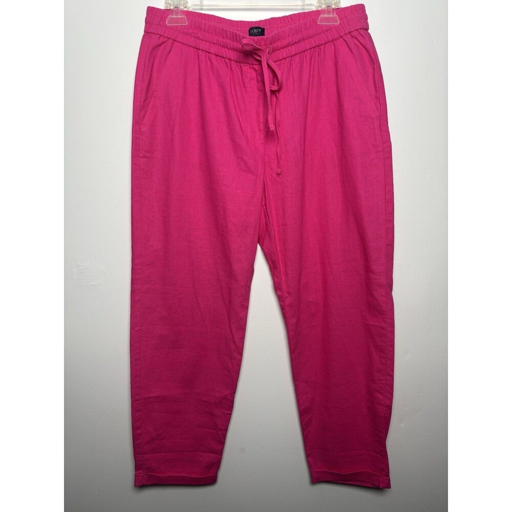 J.Crew Women’s 10 Pink Linen Cotton Ankle Pants Elastic Waist Drawstring Pockets